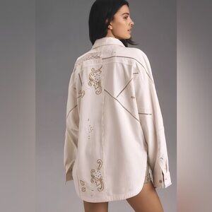 Anthropologie Reworked Embroidered Oversized Denim Shirt Jacket Size Medium